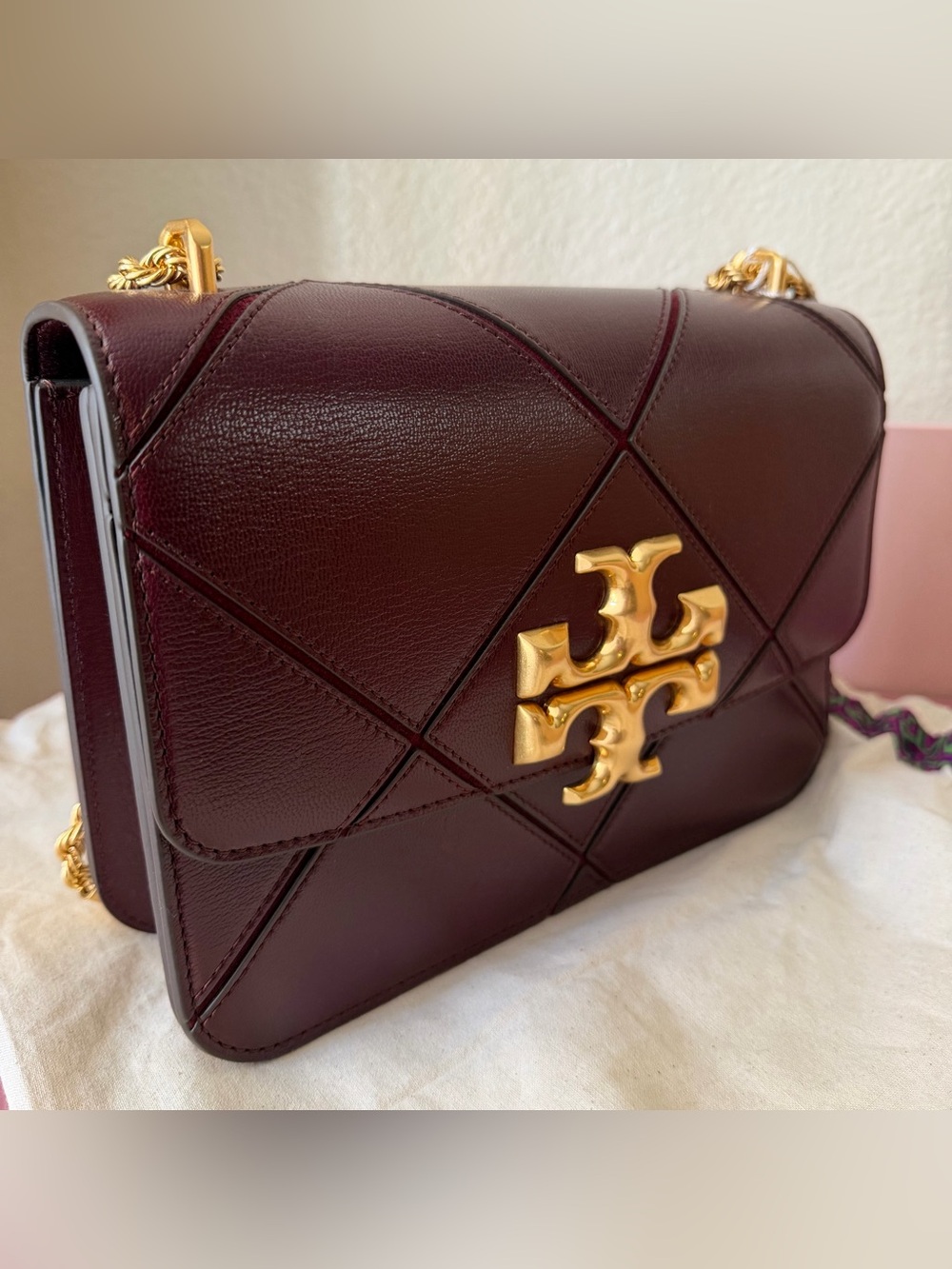 Brand New Tory Burch Eleanor Burgundy Leather Shoulder Bag - Picture 5 of 10